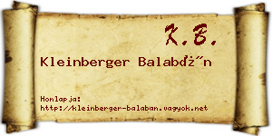 Kleinberger Balabán névjegykártya